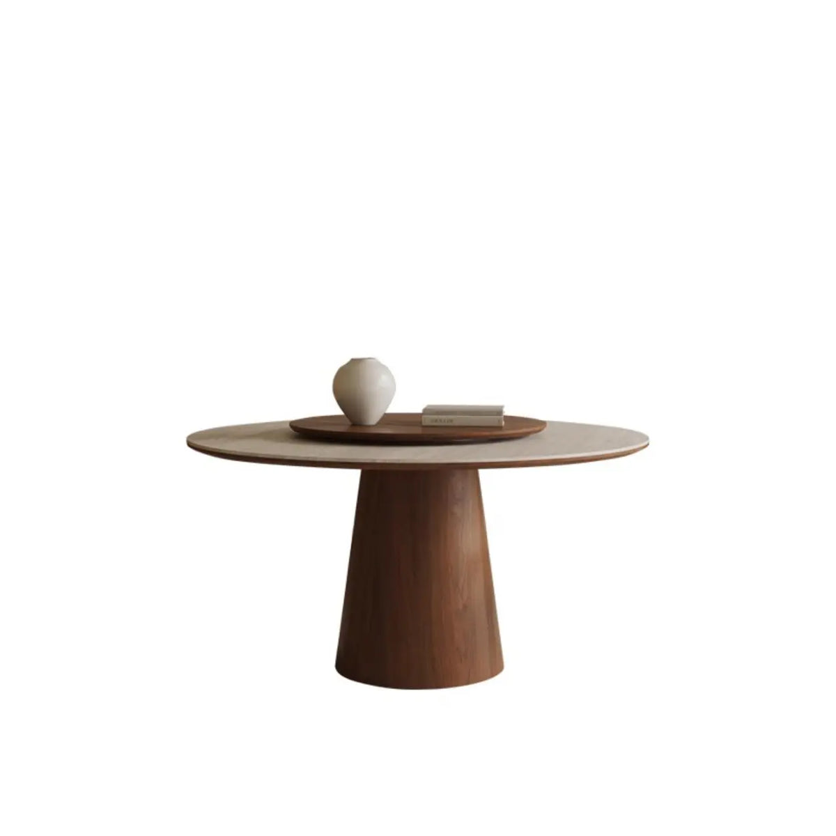 White/Brown 43.3"L x 43.3"W x 29.5"H Table Only Contemporary Lazy Susan Rotating Tray Round Dining Table Image - 3