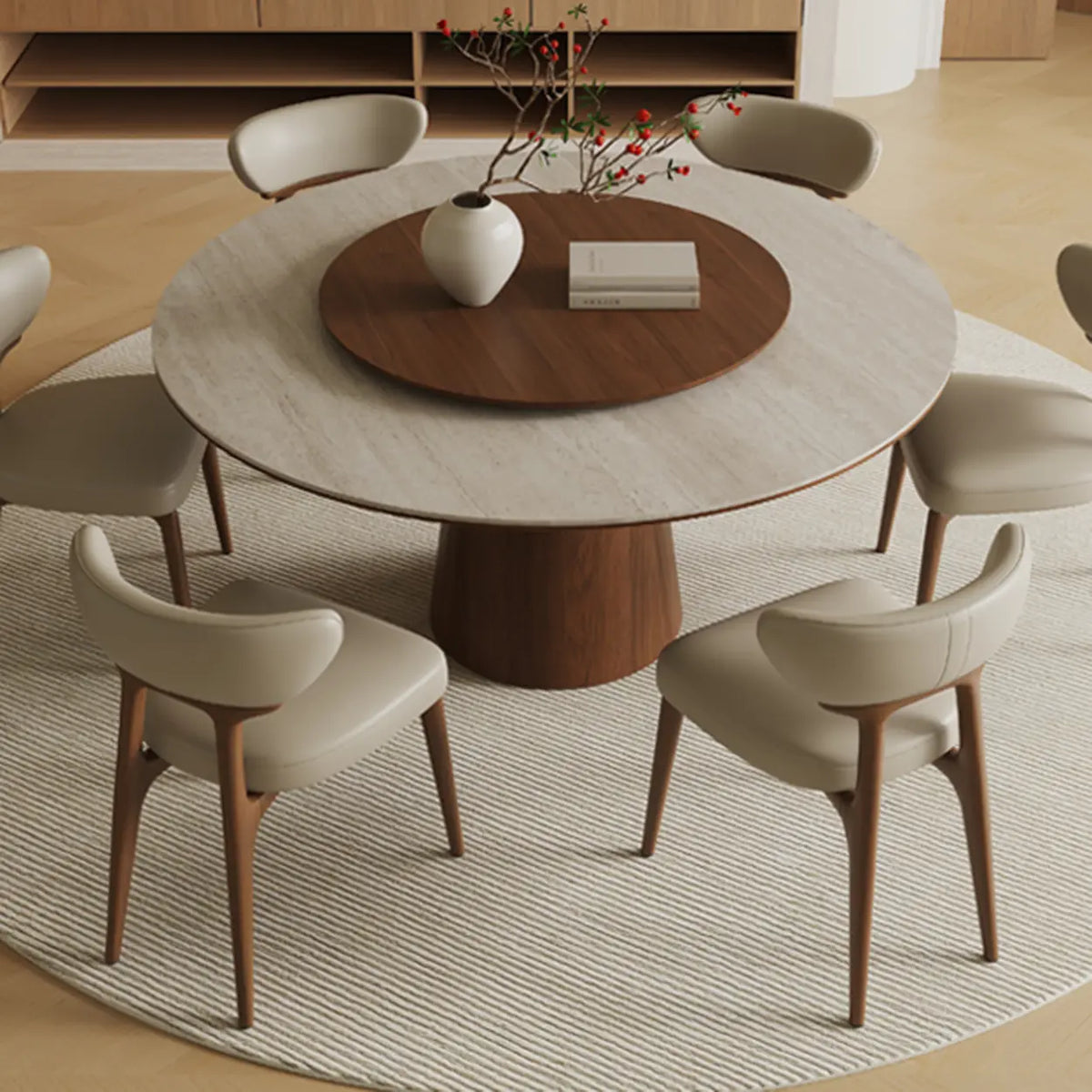 Contemporary Lazy Susan Rotating Tray Round Dining Table Image - 6