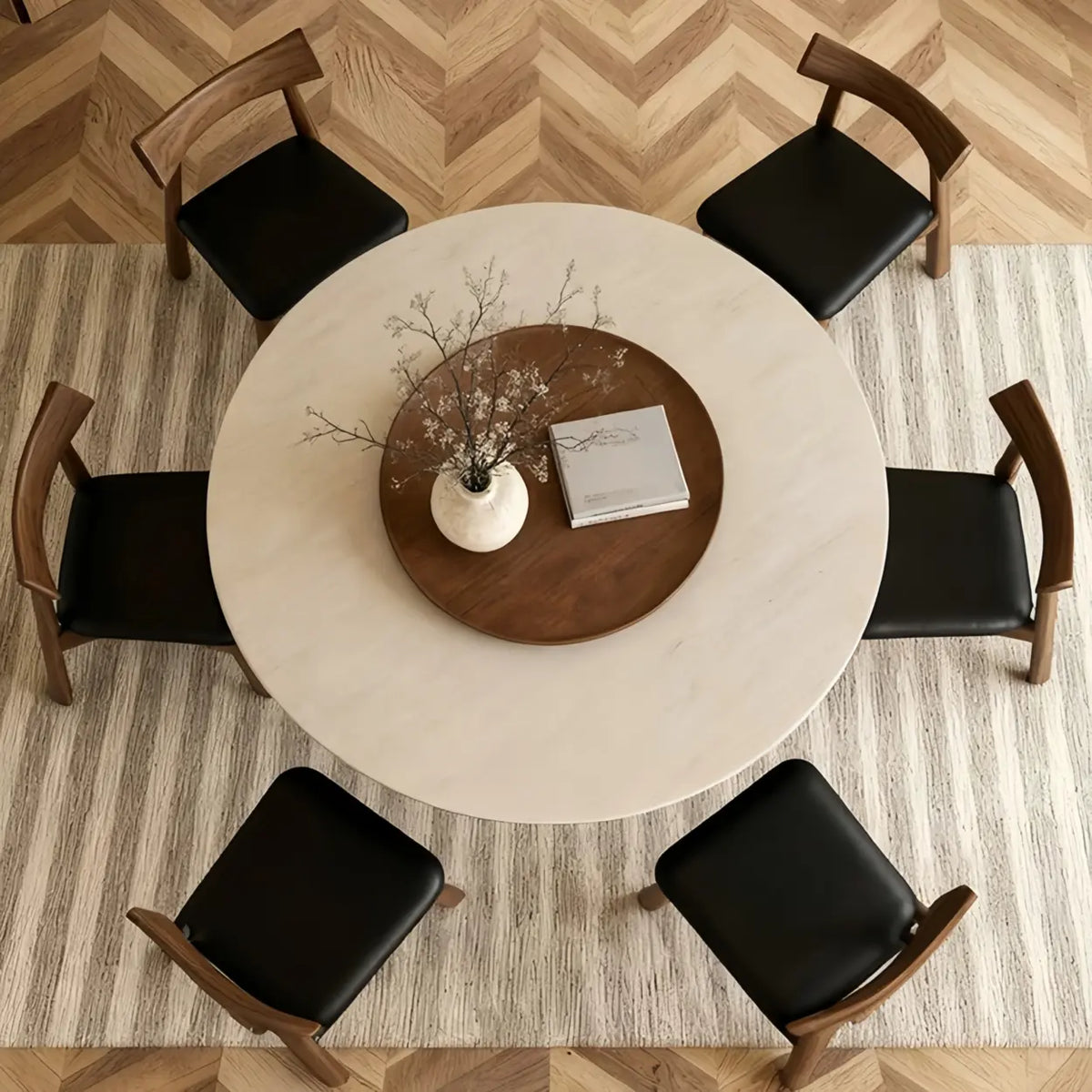 Contemporary Lazy Susan Rotating Tray Round Dining Table Image - 7