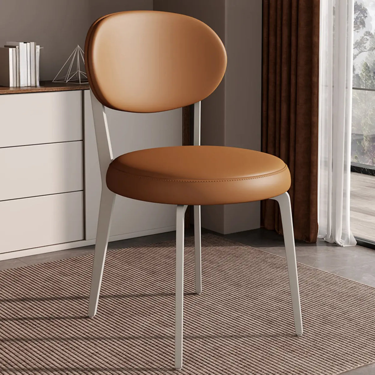 Contemporary Leather Armless Low Curved Back Dining Chair Image - 10