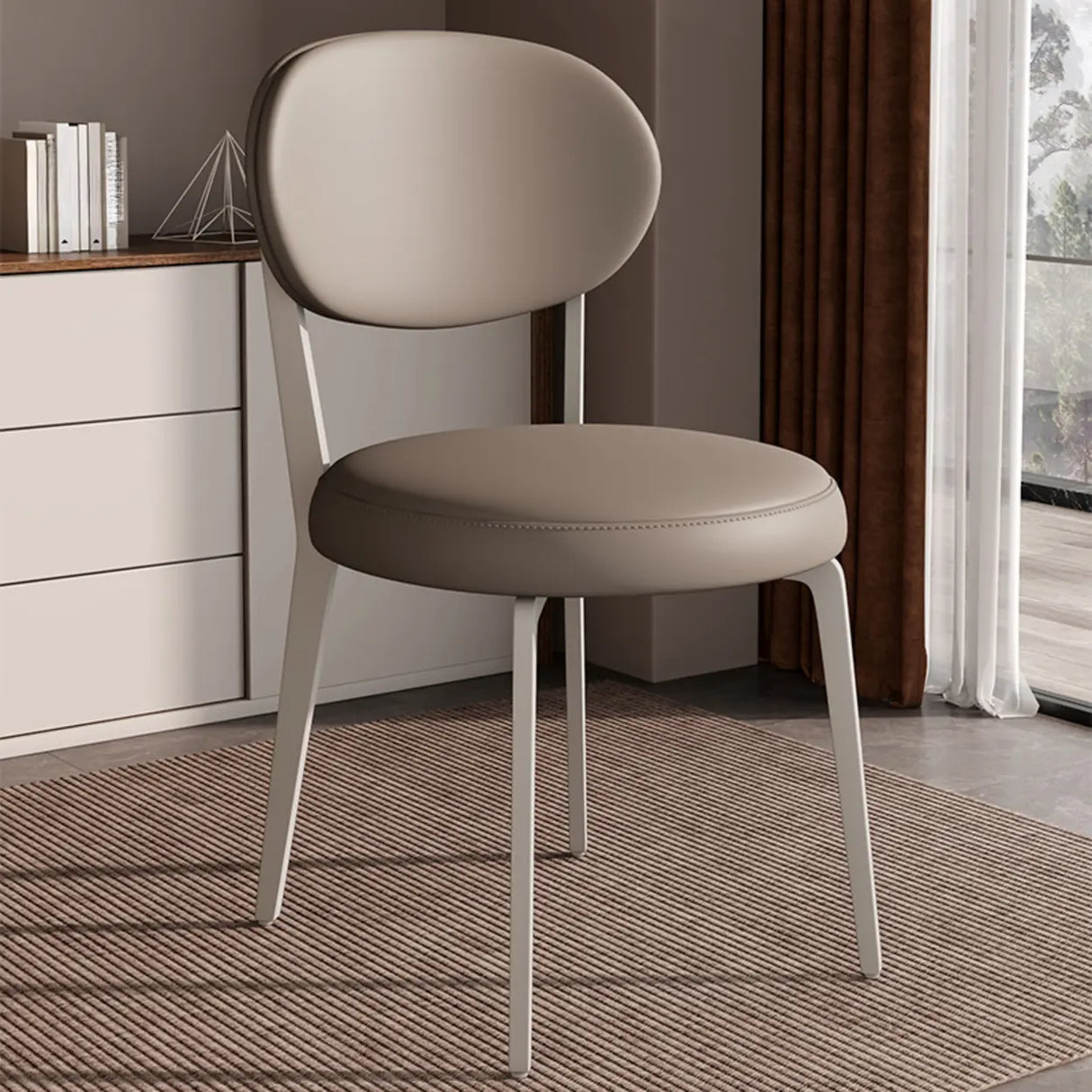 Contemporary Leather Armless Low Curved Back Dining Chair Image - 11