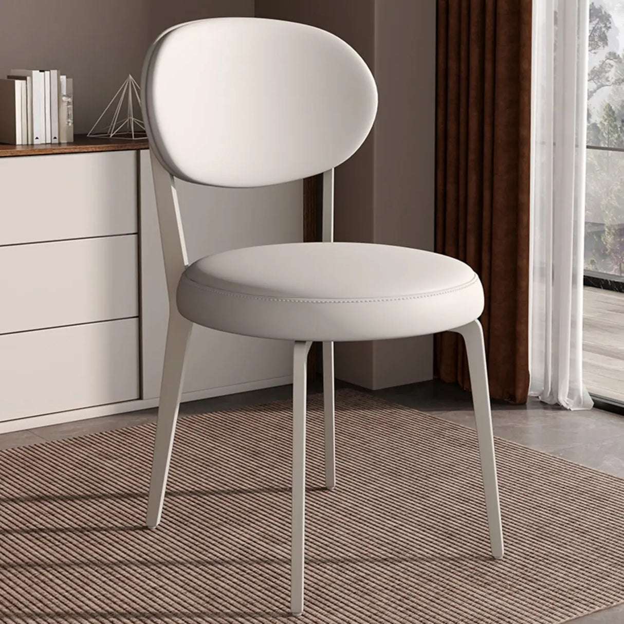 Contemporary Leather Armless Low Curved Back Dining Chair Image - 12