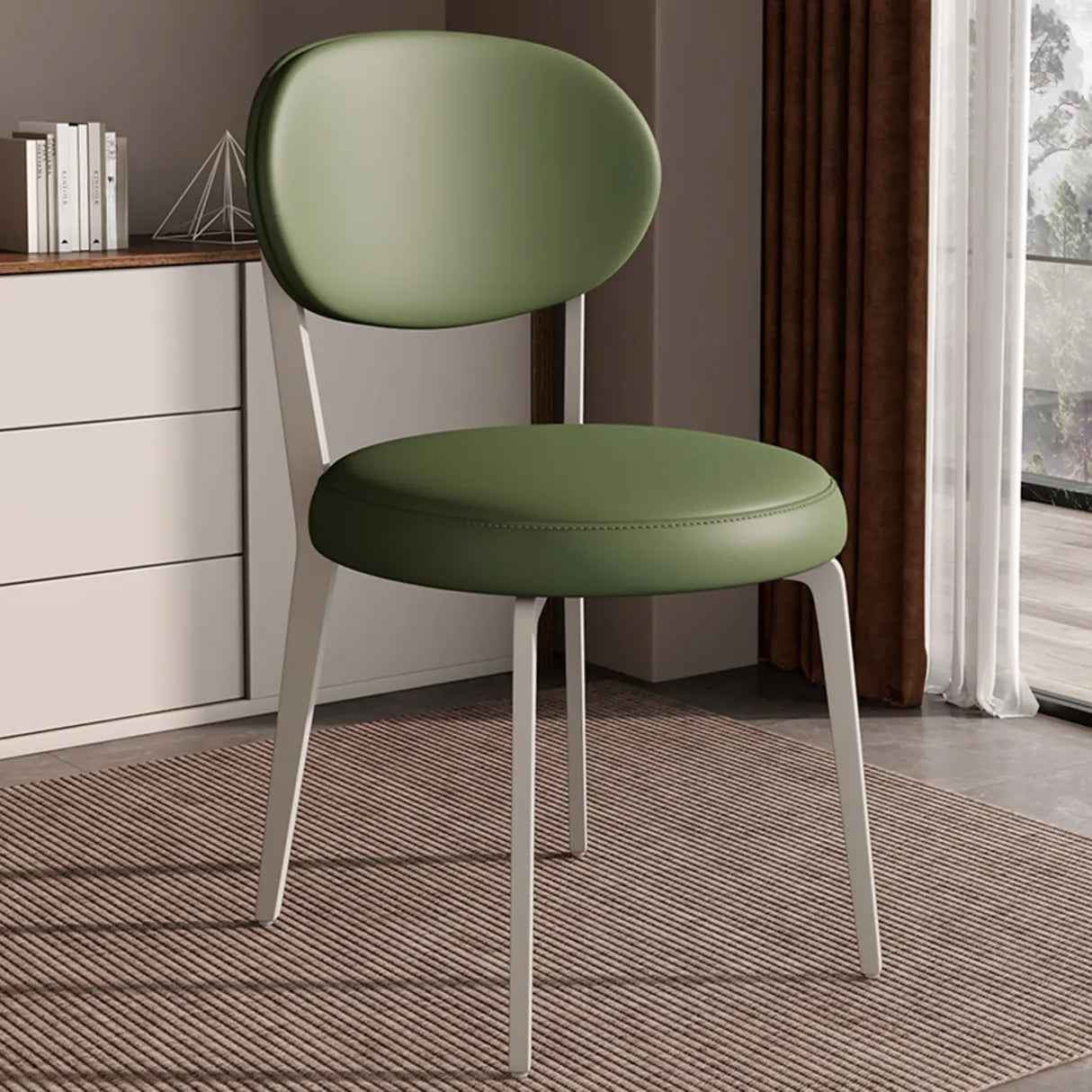 Contemporary Leather Armless Low Curved Back Dining Chair Image - 13