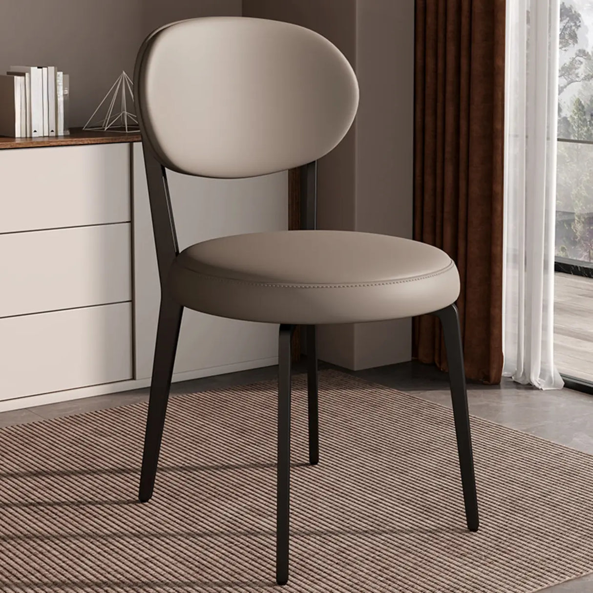 Contemporary Leather Armless Low Curved Back Dining Chair Image - 3