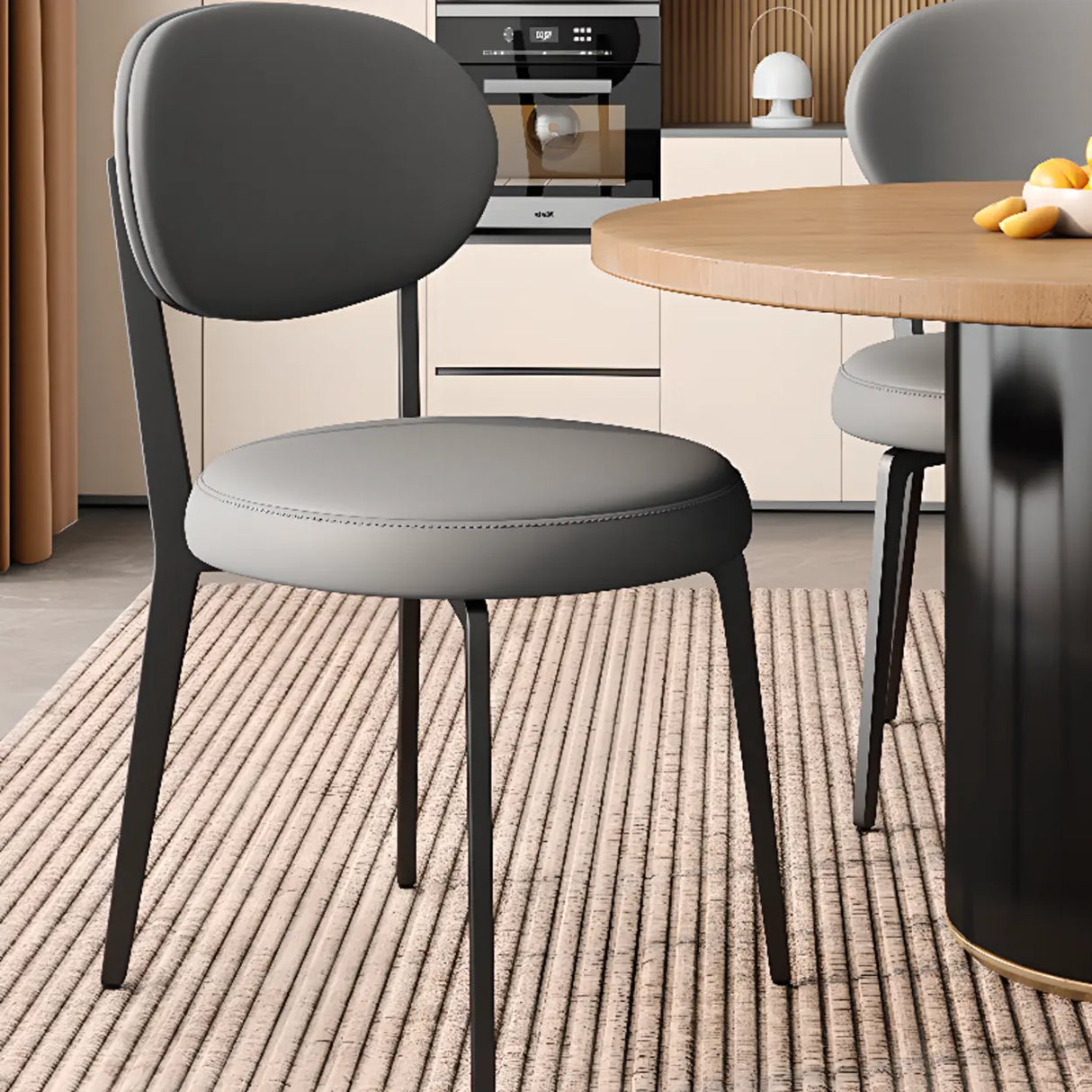 Contemporary Leather Armless Low Curved Back Dining Chair Image - 4