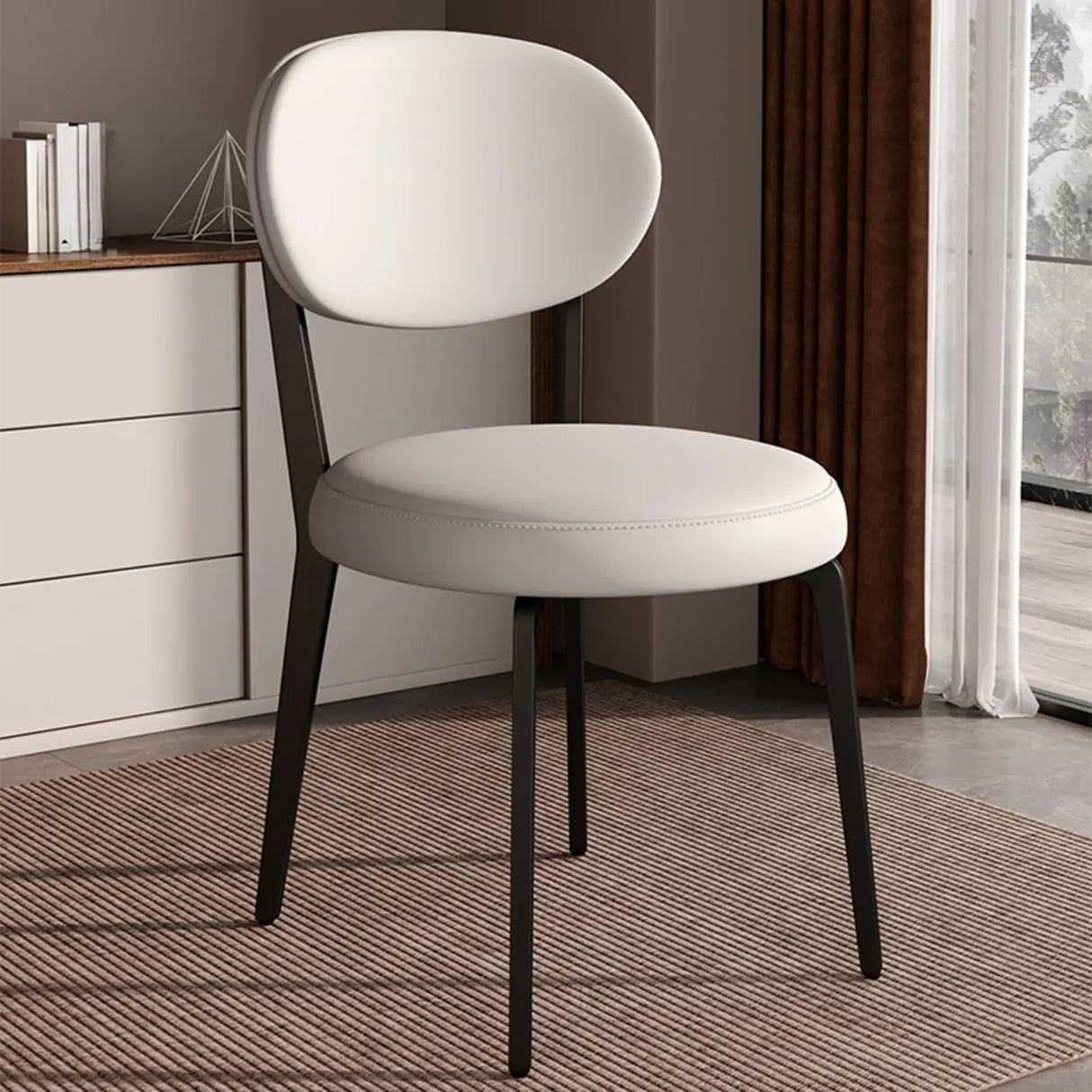 Contemporary Leather Armless Low Curved Back Dining Chair Image - 5