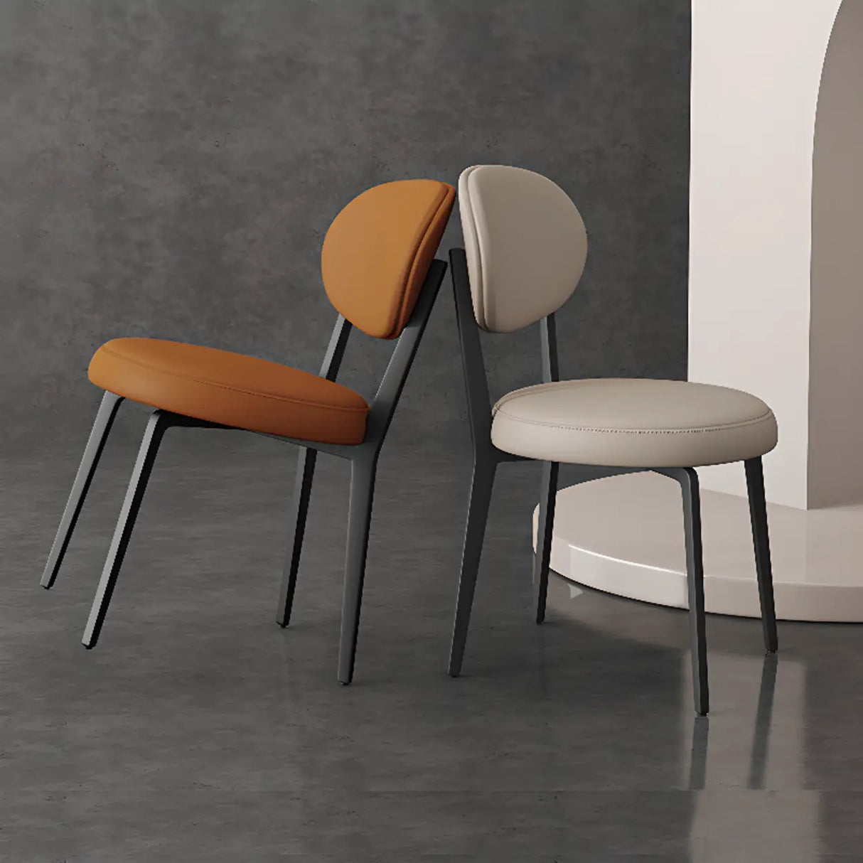 Contemporary Leather Armless Low Curved Back Dining Chair Image - 6