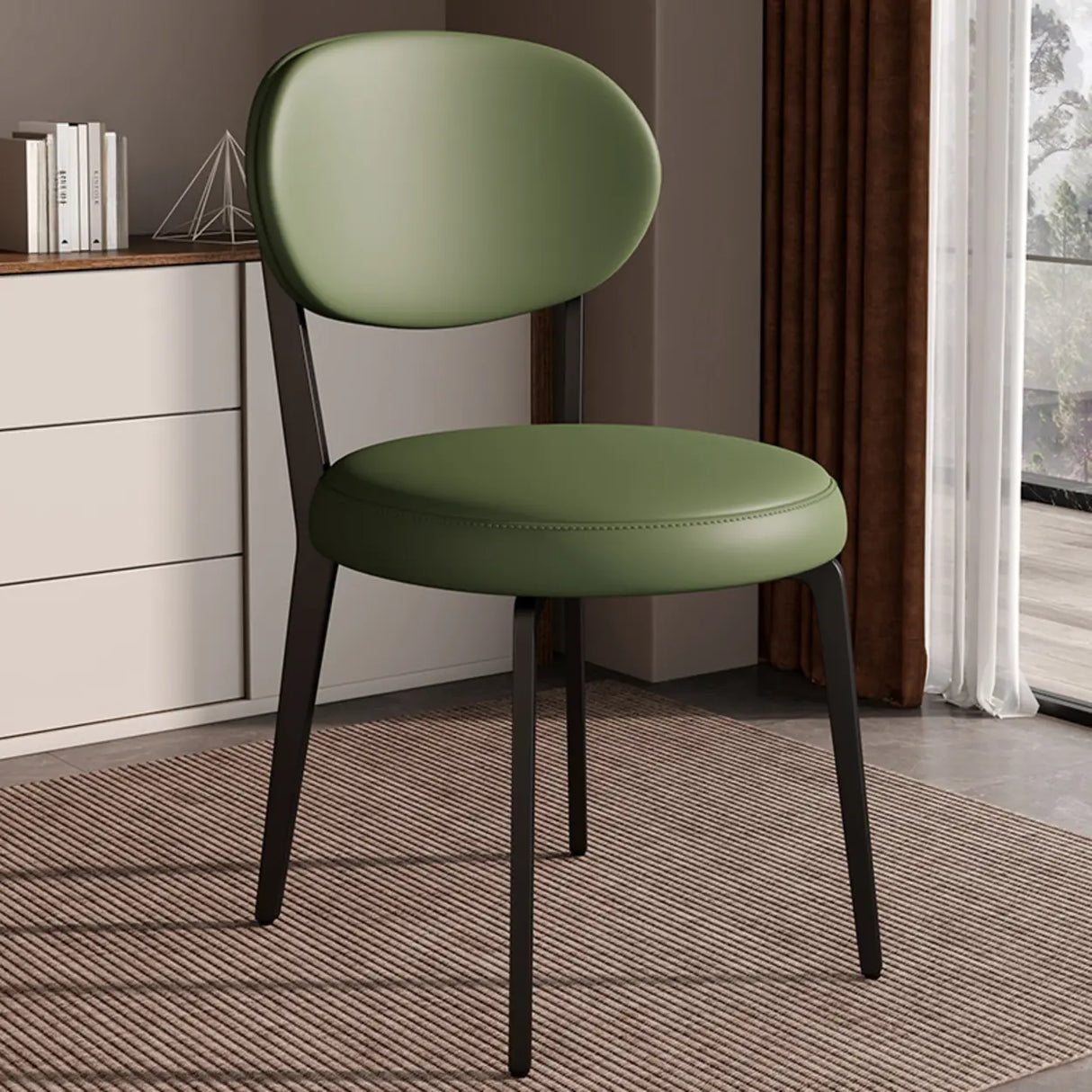 Contemporary Leather Armless Low Curved Back Dining Chair Image - 7