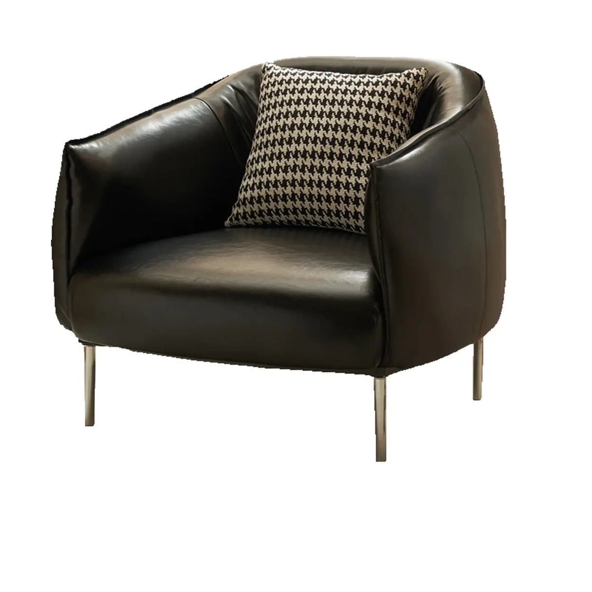 Contemporary Leather Black Lounge Accent Chair Image - 12