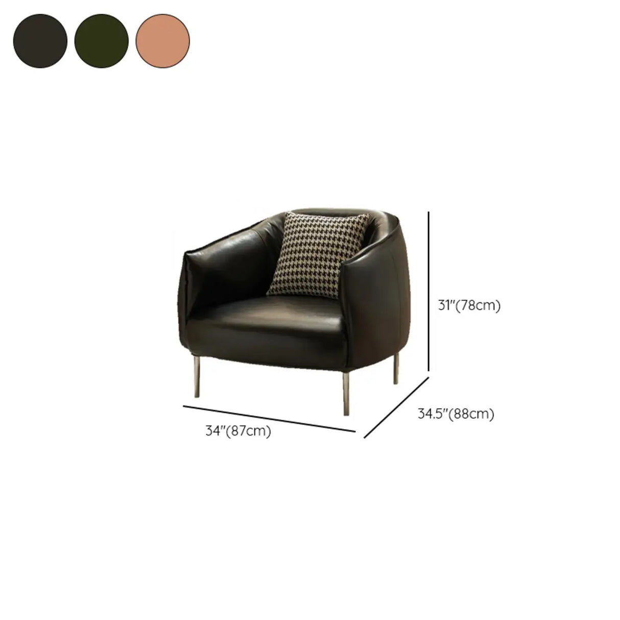 Contemporary Leather Black Lounge Accent Chair Image - 16