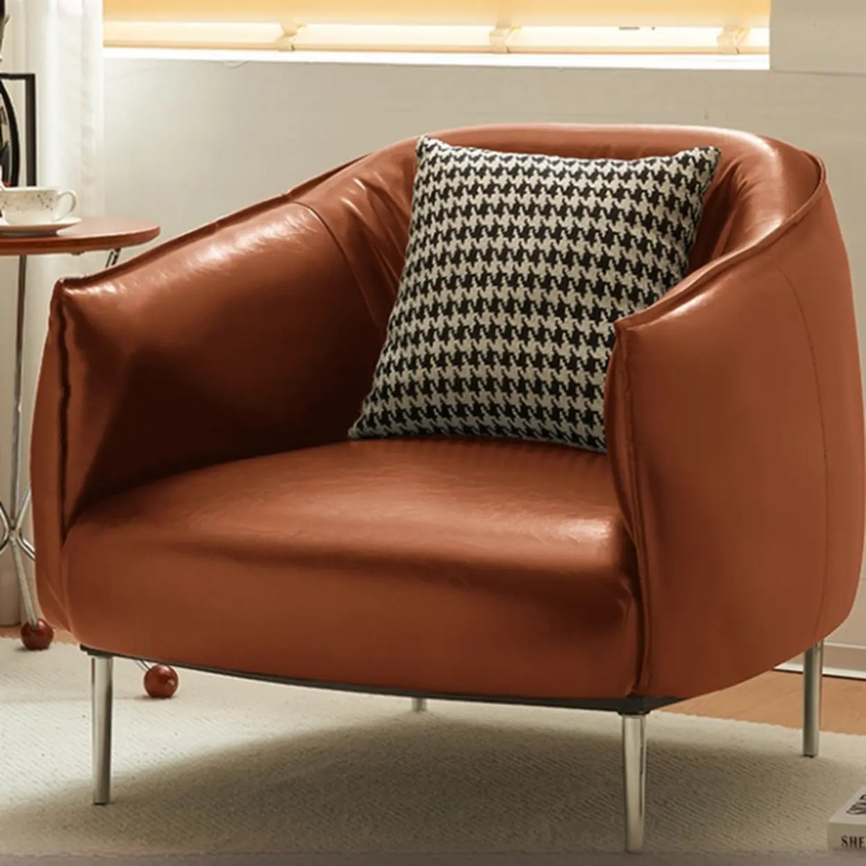 Contemporary Leather Black Lounge Accent Chair Image - 6