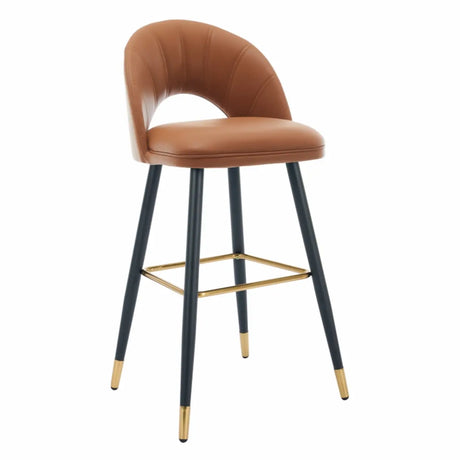 Contemporary Leather Curved Back Bar Stool with Metal Legs Image - 2