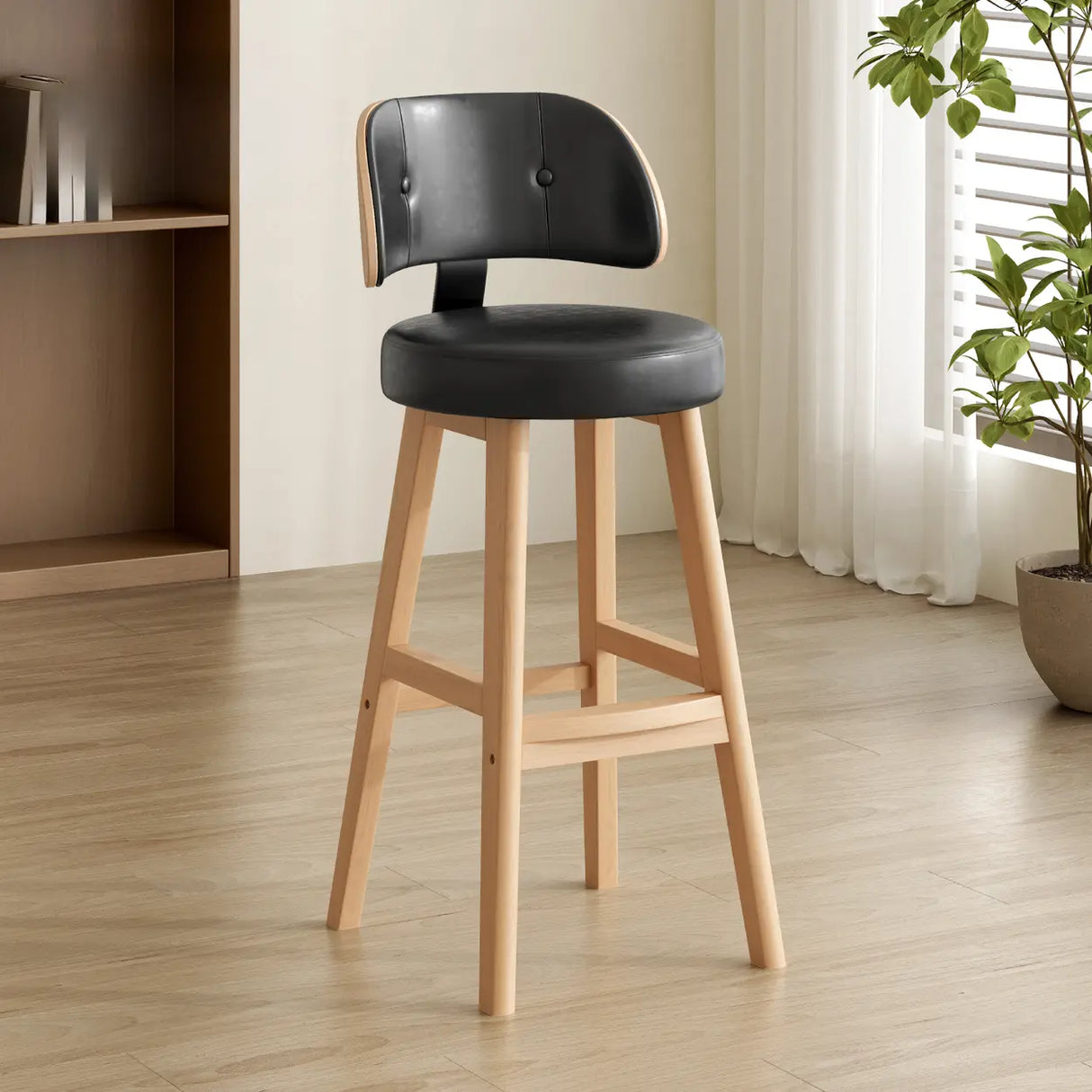 Contemporary Leather Low Curved Back Counter Height Bar Stool Image - 11