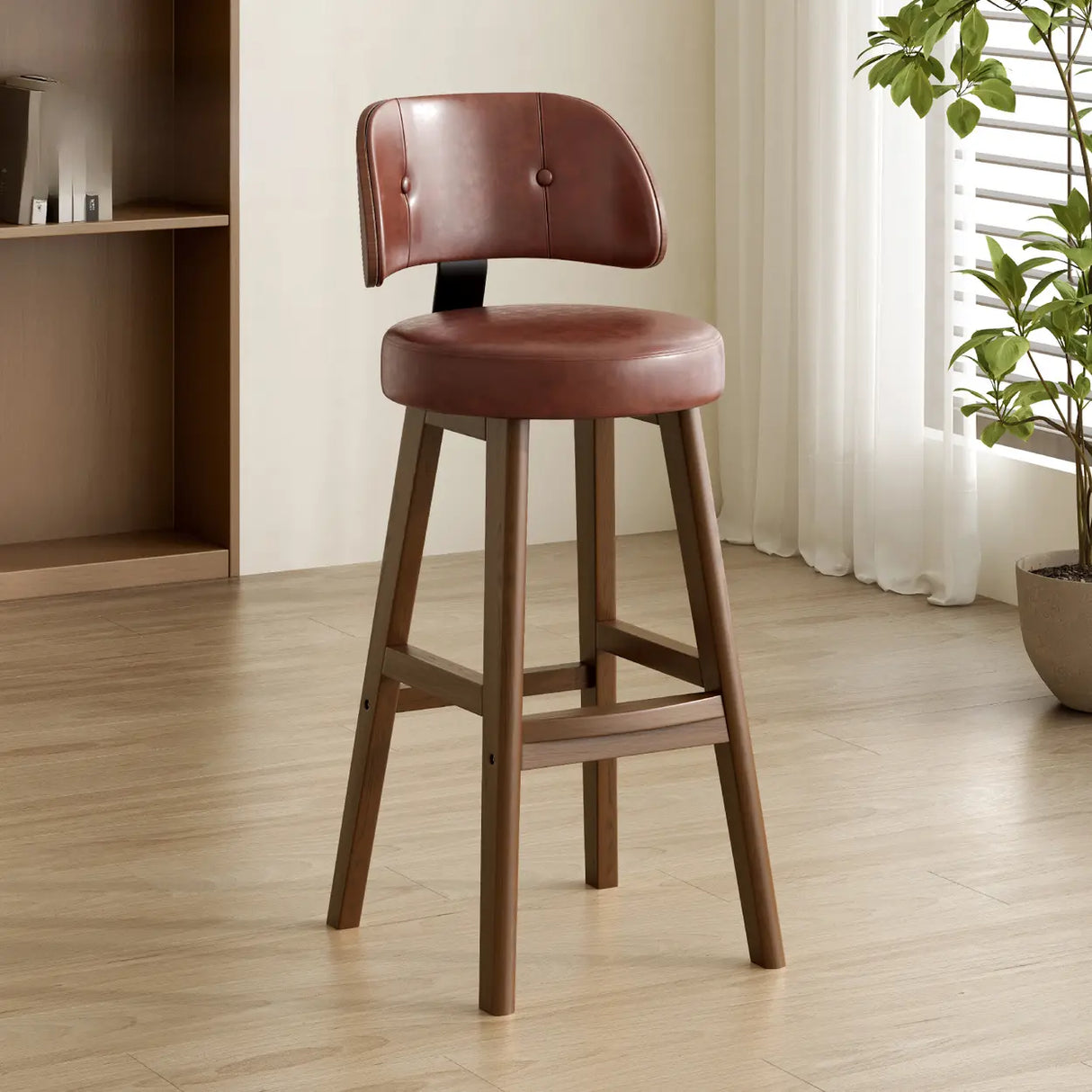 Contemporary Leather Low Curved Back Counter Height Bar Stool Image - 16