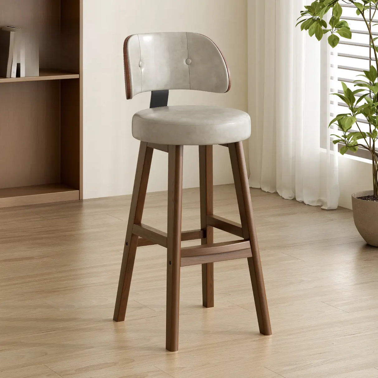 Contemporary Leather Low Curved Back Counter Height Bar Stool Image - 20