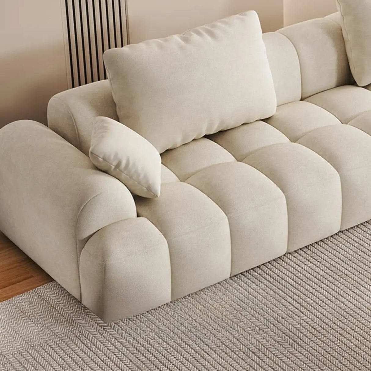Contemporary Long Curved Fabric Standard Beige Sofa Image - 12