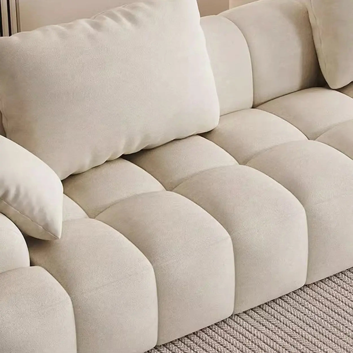 Contemporary Long Curved Fabric Standard Beige Sofa Image - 13