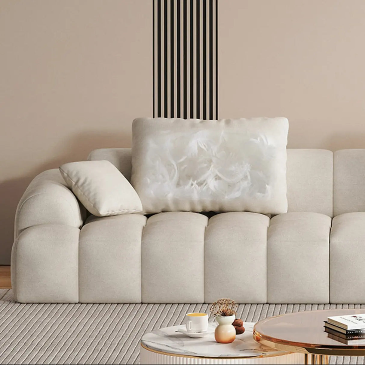 Contemporary Long Curved Fabric Standard Beige Sofa Image - 15