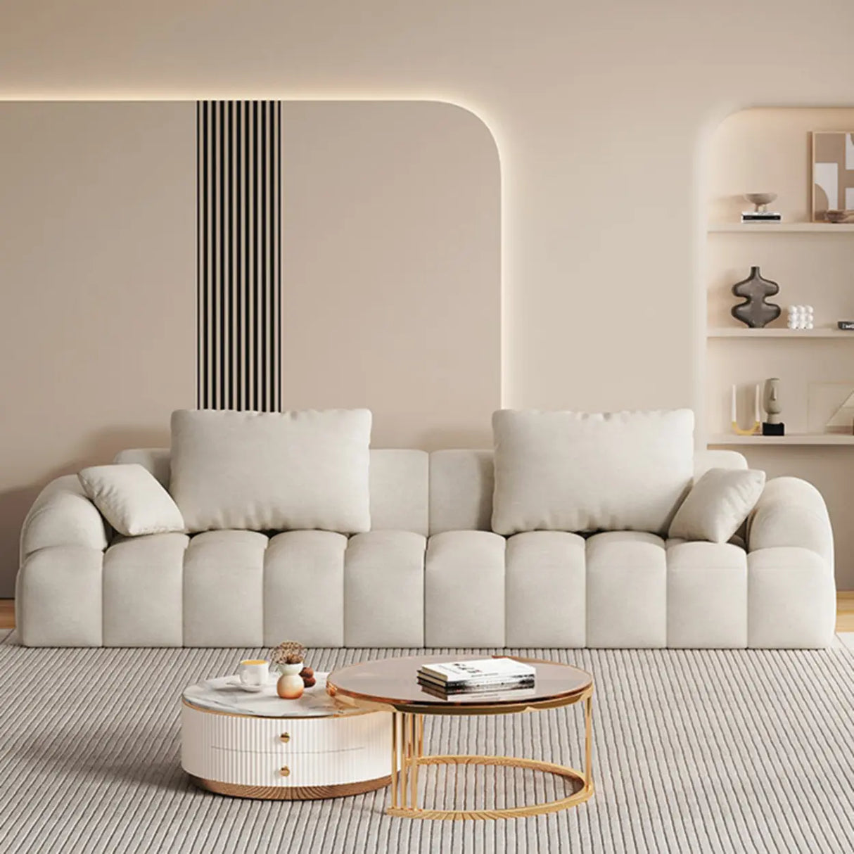 Contemporary Long Curved Fabric Standard Beige Sofa Image - 6