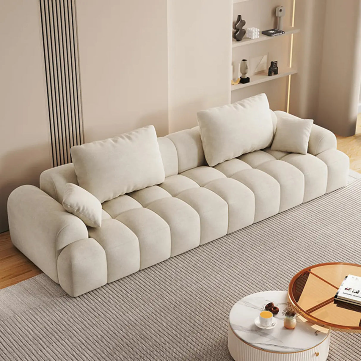 Contemporary Long Curved Fabric Standard Beige Sofa Image - 7