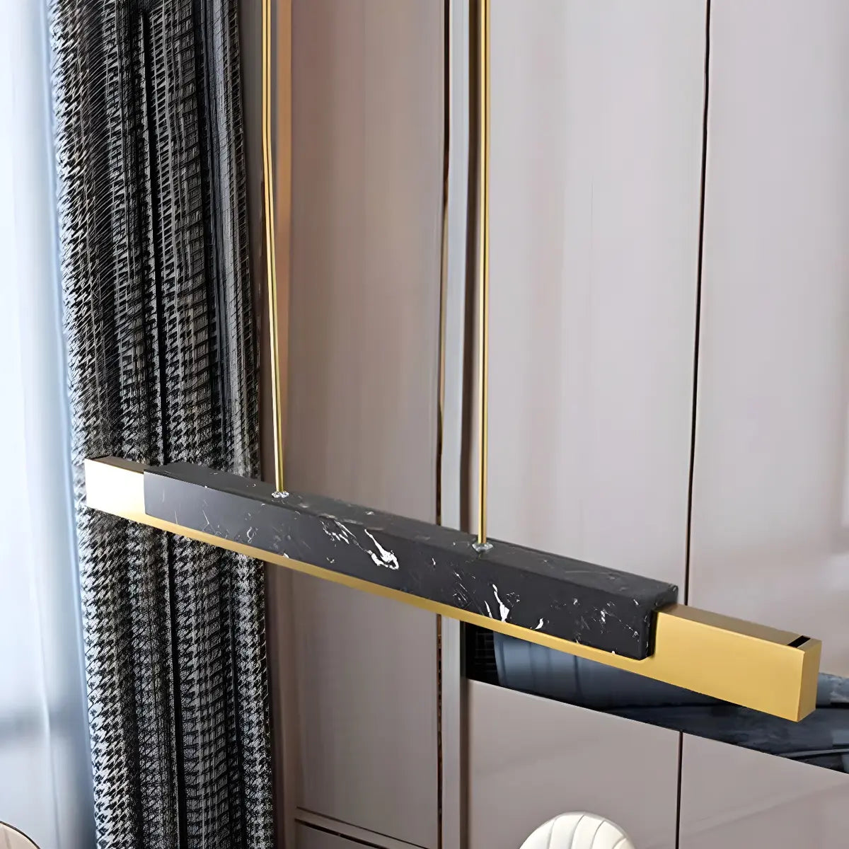 Contemporary Marble Linear Large Black Pendant Island Light Image - 17