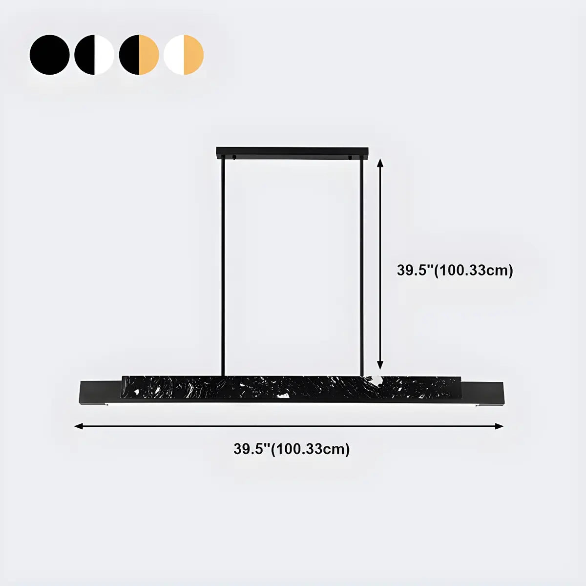 Contemporary Marble Linear Large Black Pendant Island Light