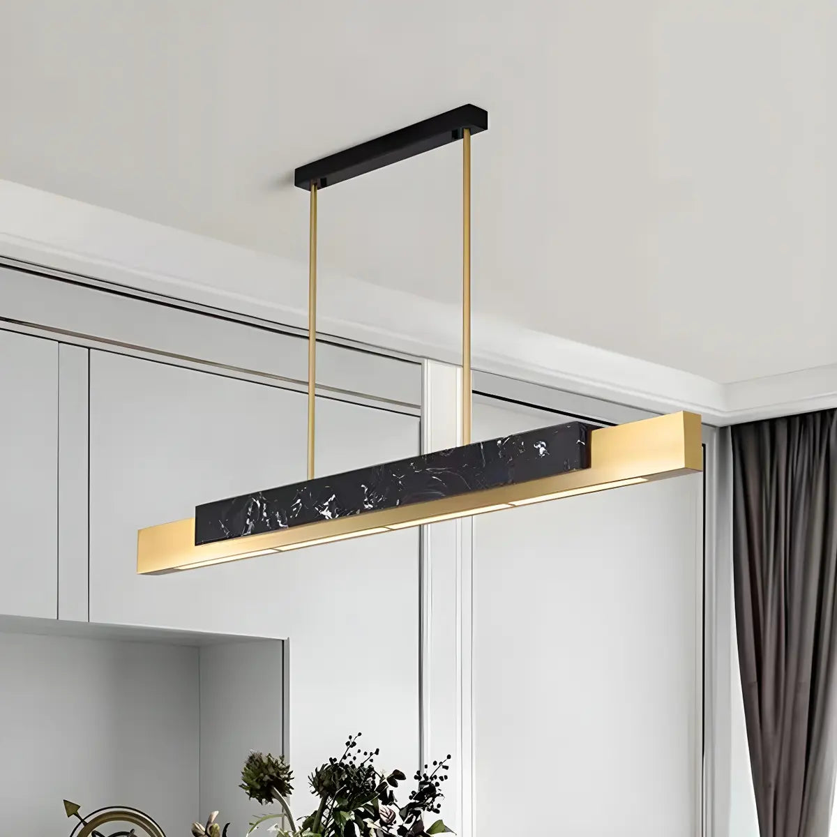 Contemporary Marble Linear Large Black Pendant Island Light Image - 4