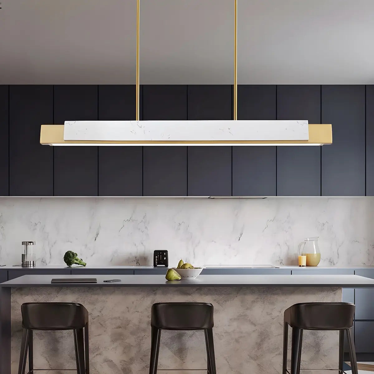 Contemporary Marble Linear Large Black Pendant Island Light Image - 8