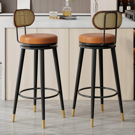 Contemporary Metal Frame Round Bar Stool with Padded Seat Image - 1