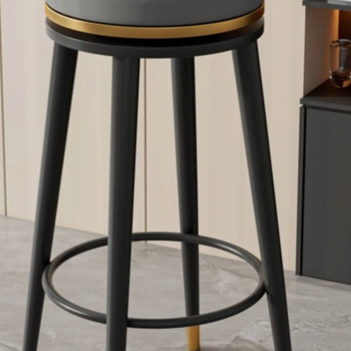 Contemporary Metal Frame Round Bar Stool with Padded Seat Image - 10