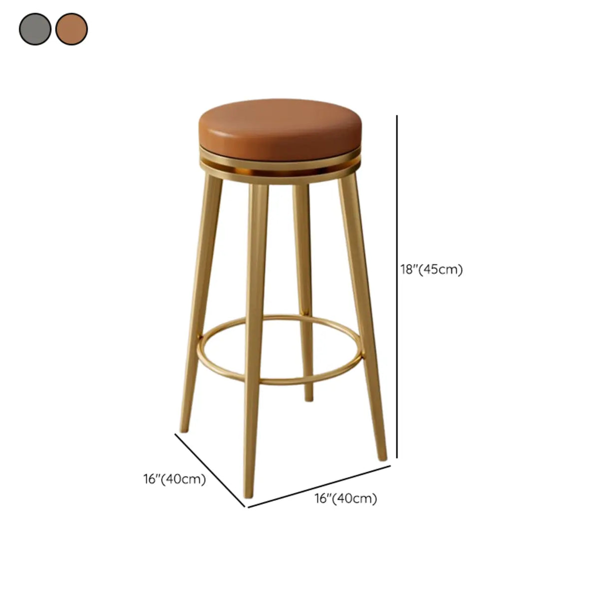 Contemporary Metal Frame Round Bar Stool with Padded Seat Image - 15