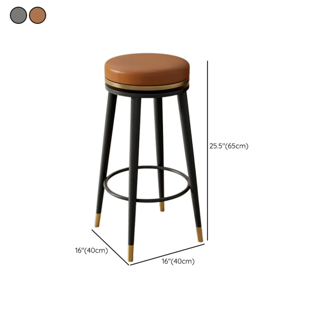 Contemporary Metal Frame Round Bar Stool with Padded Seat Image - 18
