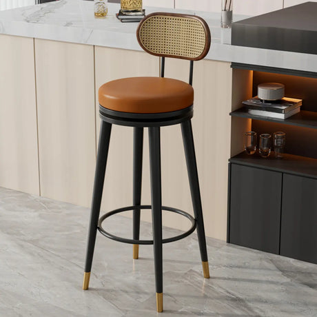 Contemporary Metal Frame Round Bar Stool with Padded Seat Image - 2