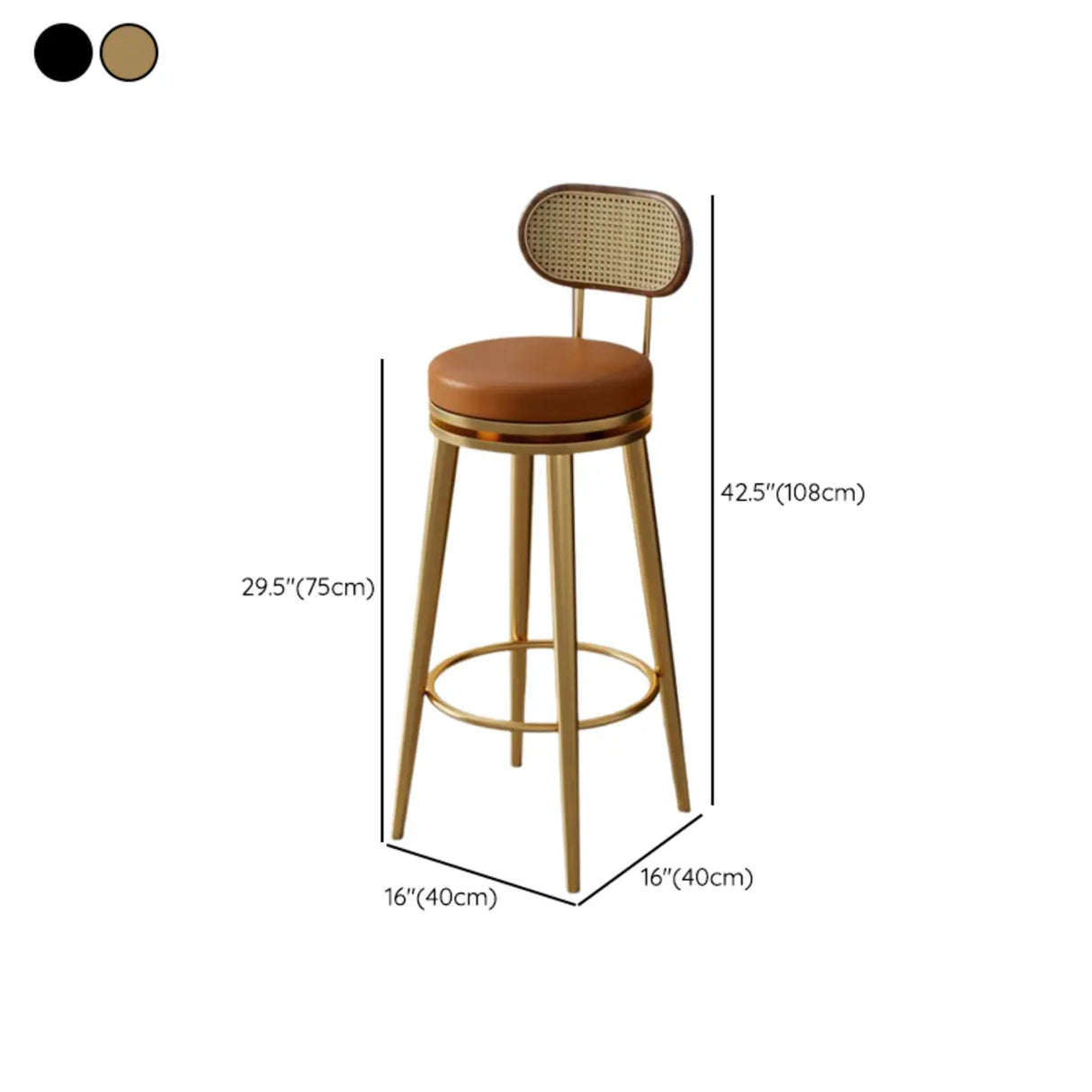 Contemporary Metal Frame Round Bar Stool with Padded Seat Image - 25