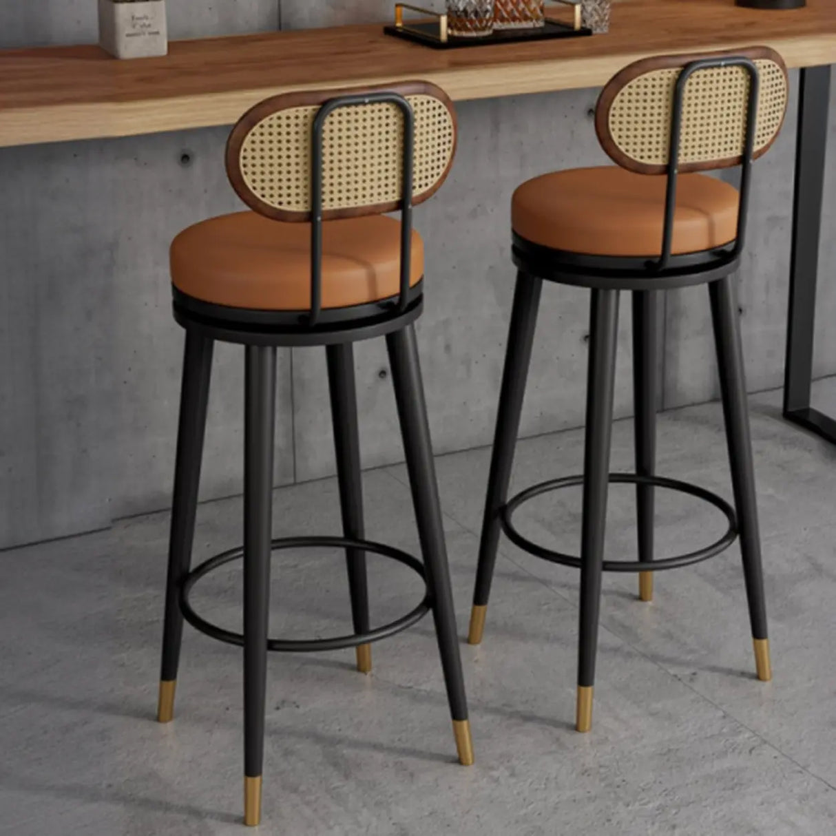 Contemporary Metal Frame Round Bar Stool with Padded Seat Image - 6