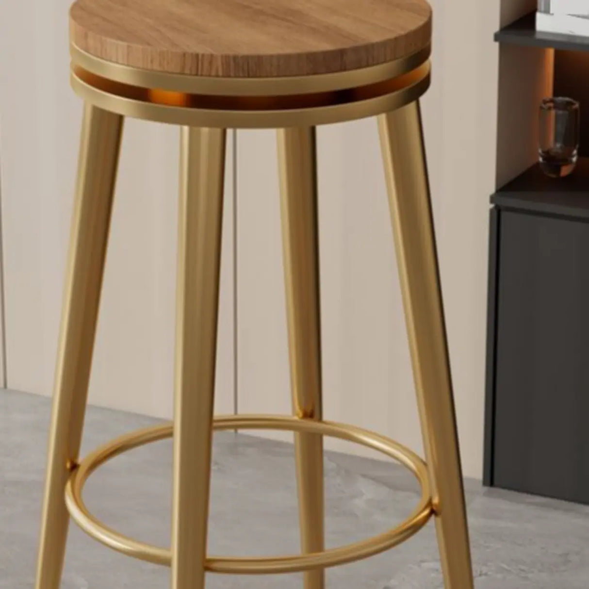 Contemporary Metal Frame Round Bar Stool with Padded Seat Image - 8