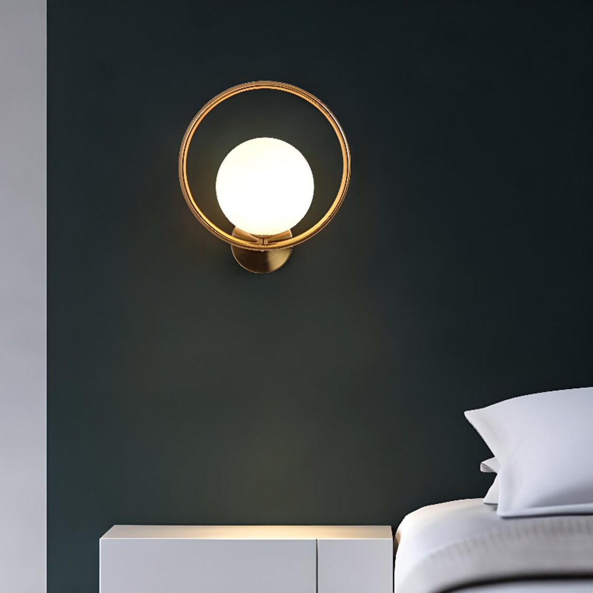 Contemporary Metal Ring and Globe LED Wall Sconce Image - 4