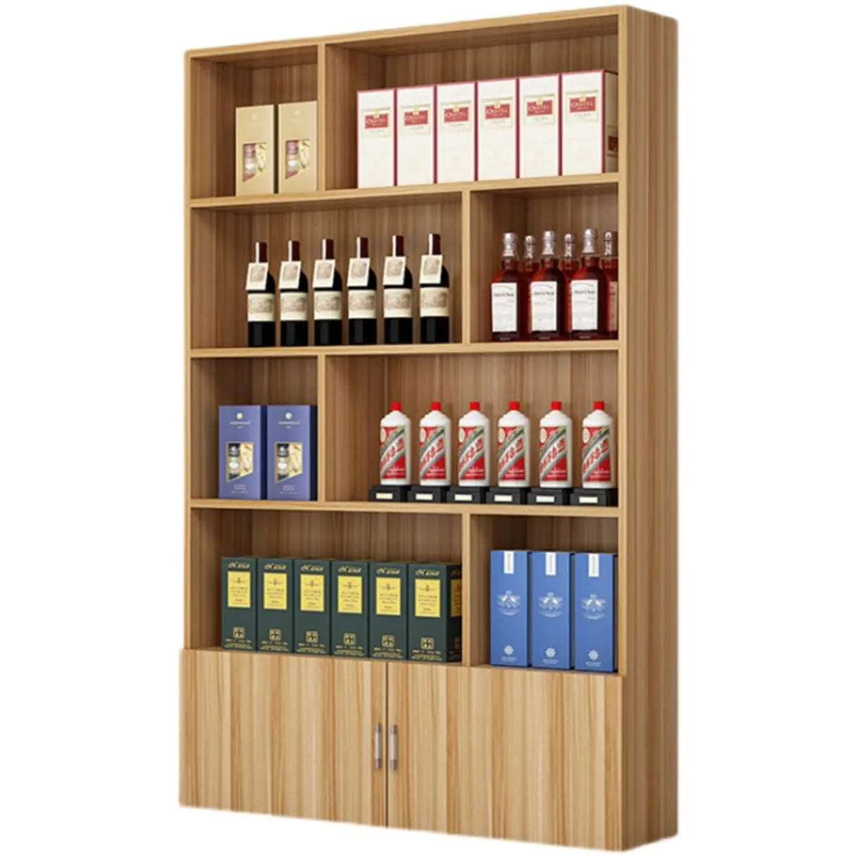 Contemporary Open Walnut Standard Storage Wine Cabinet Image - 10