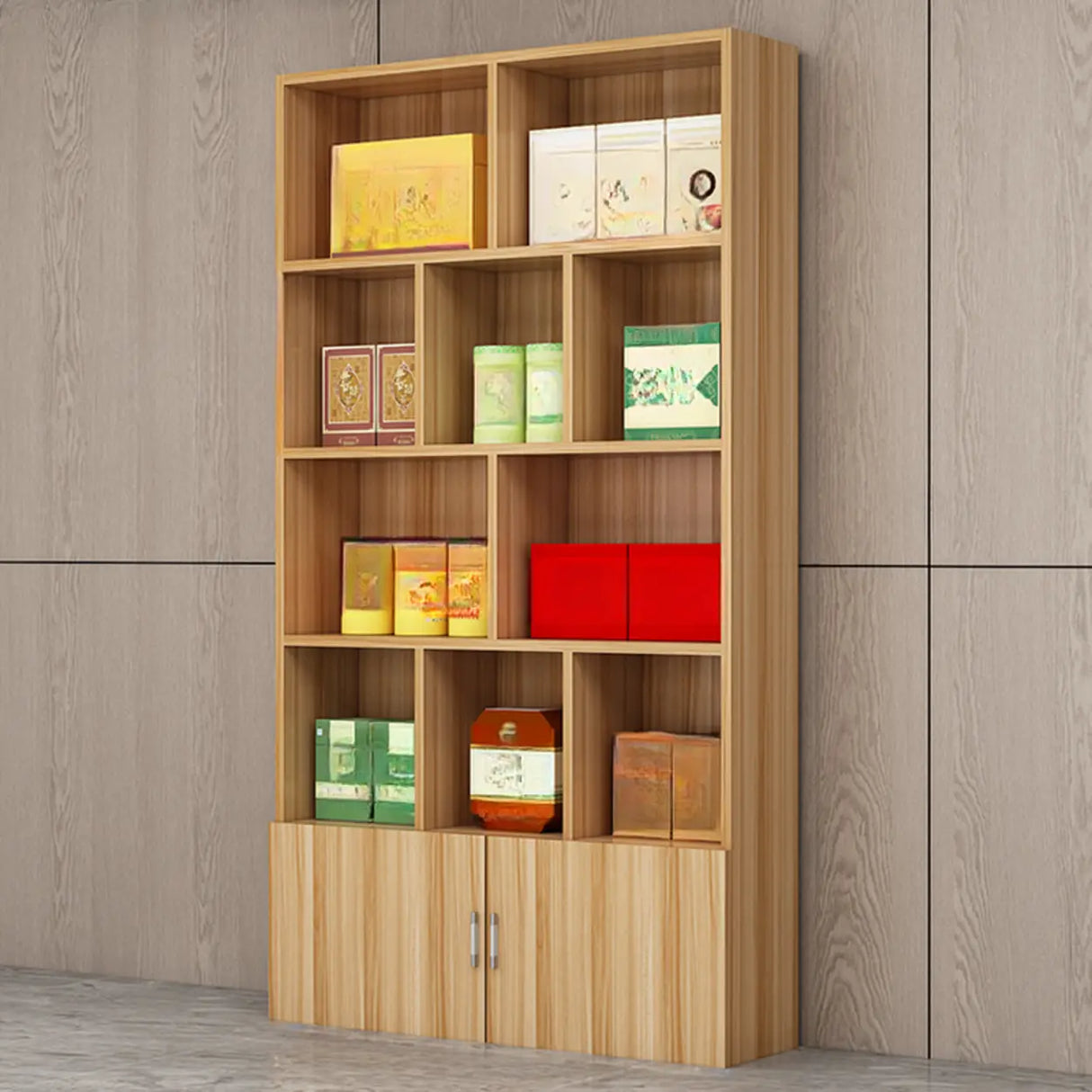 Contemporary Open Walnut Standard Storage Wine Cabinet Image - 11