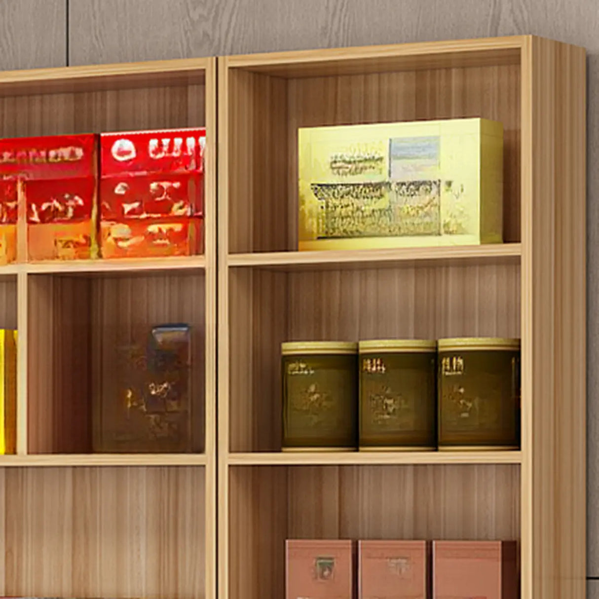 Contemporary Open Walnut Standard Storage Wine Cabinet Image - 12