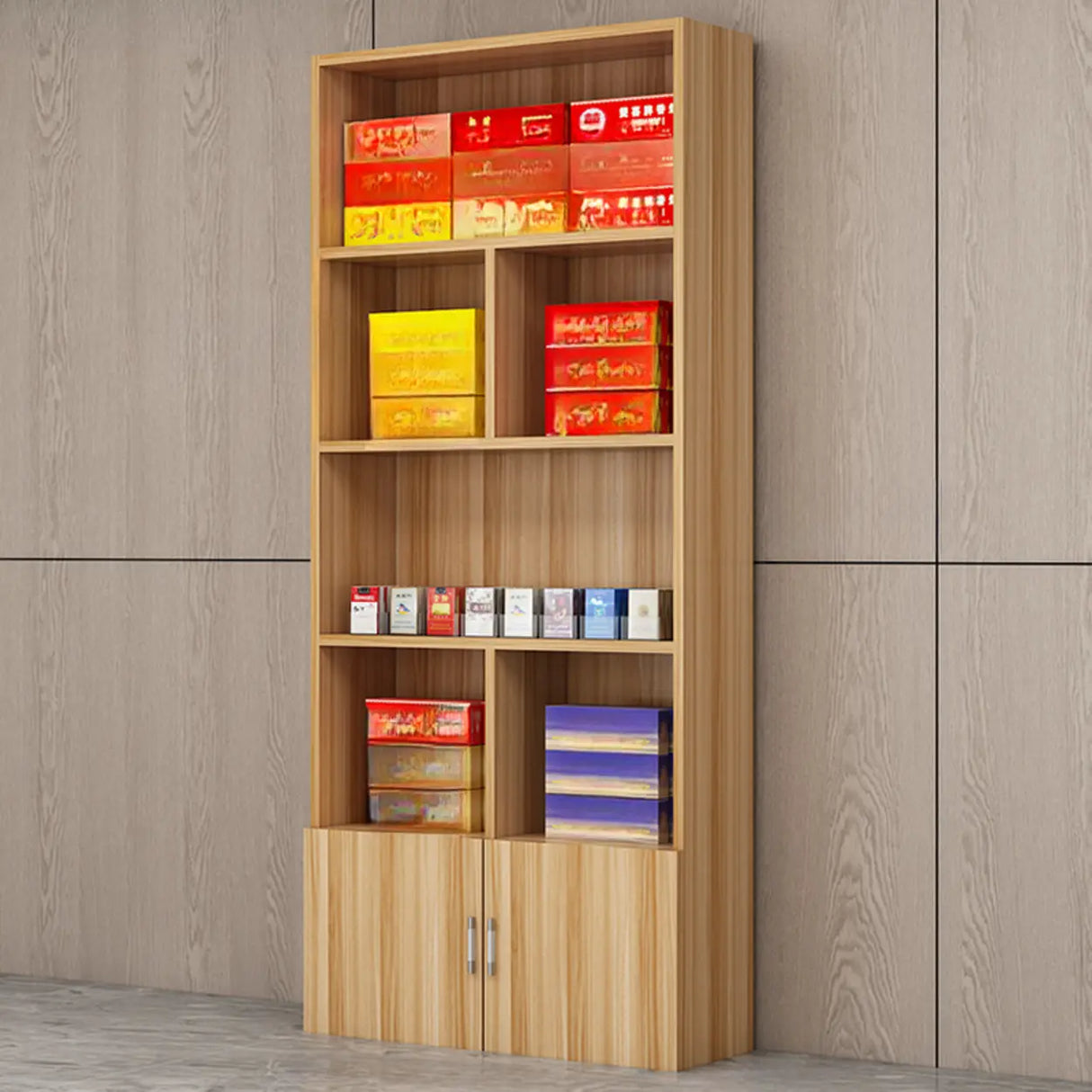 Contemporary Open Walnut Standard Storage Wine Cabinet Image - 13