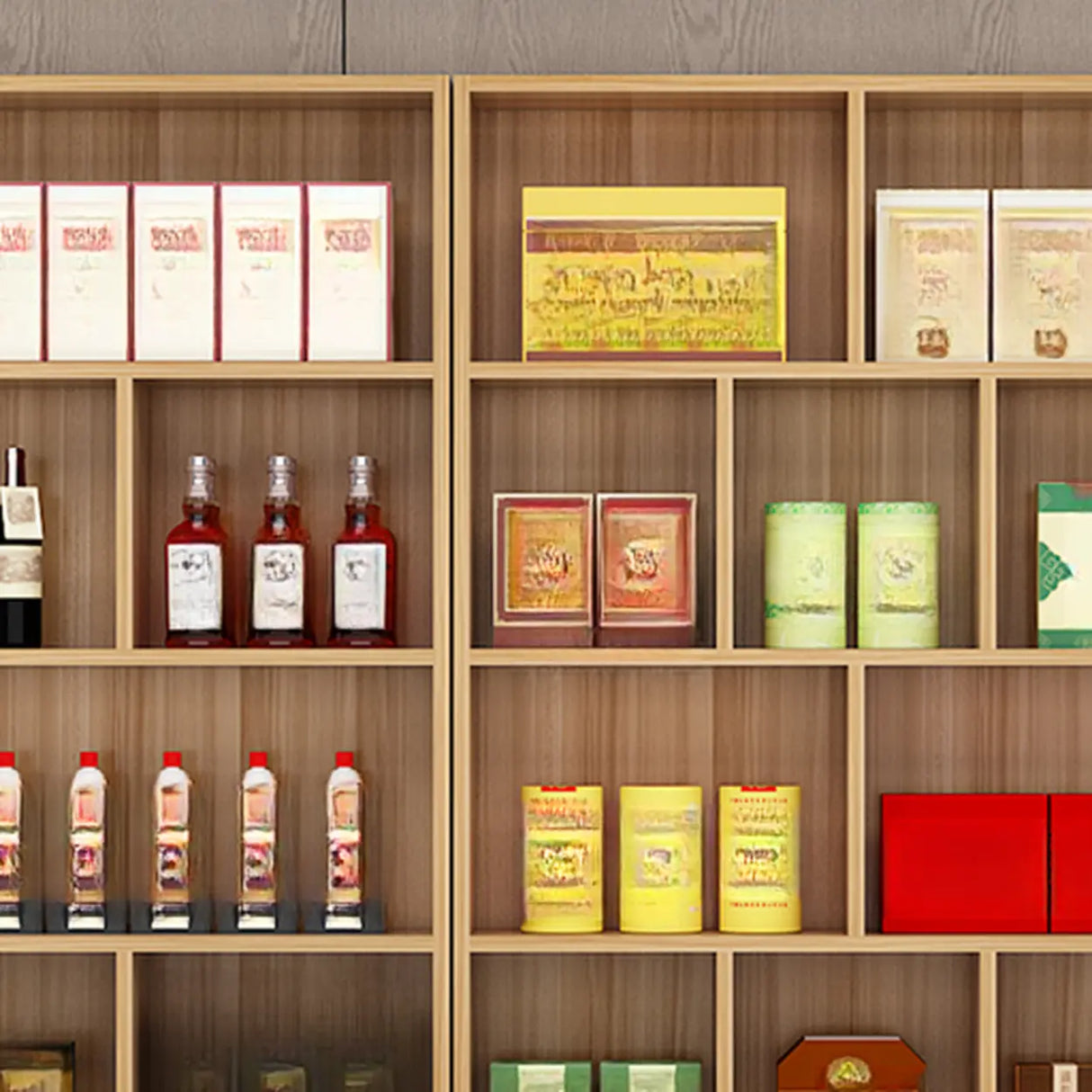 Contemporary Open Walnut Standard Storage Wine Cabinet Image - 14