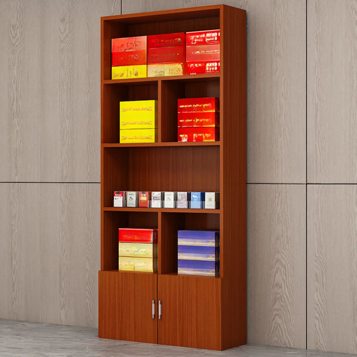 Contemporary Open Walnut Standard Storage Wine Cabinet Image - 15