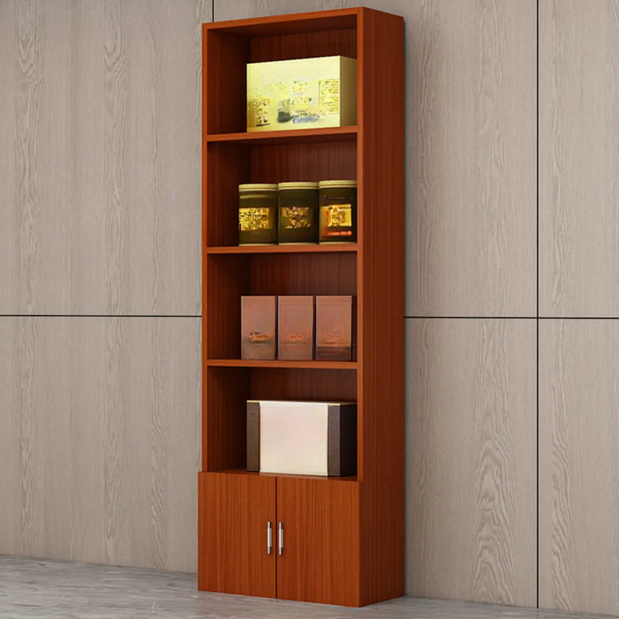Contemporary Open Walnut Standard Storage Wine Cabinet Image - 17