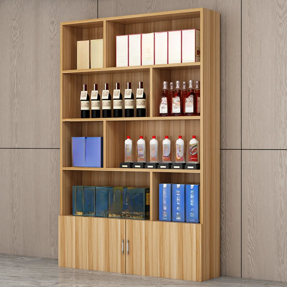 Contemporary Open Walnut Standard Storage Wine Cabinet Image - 18