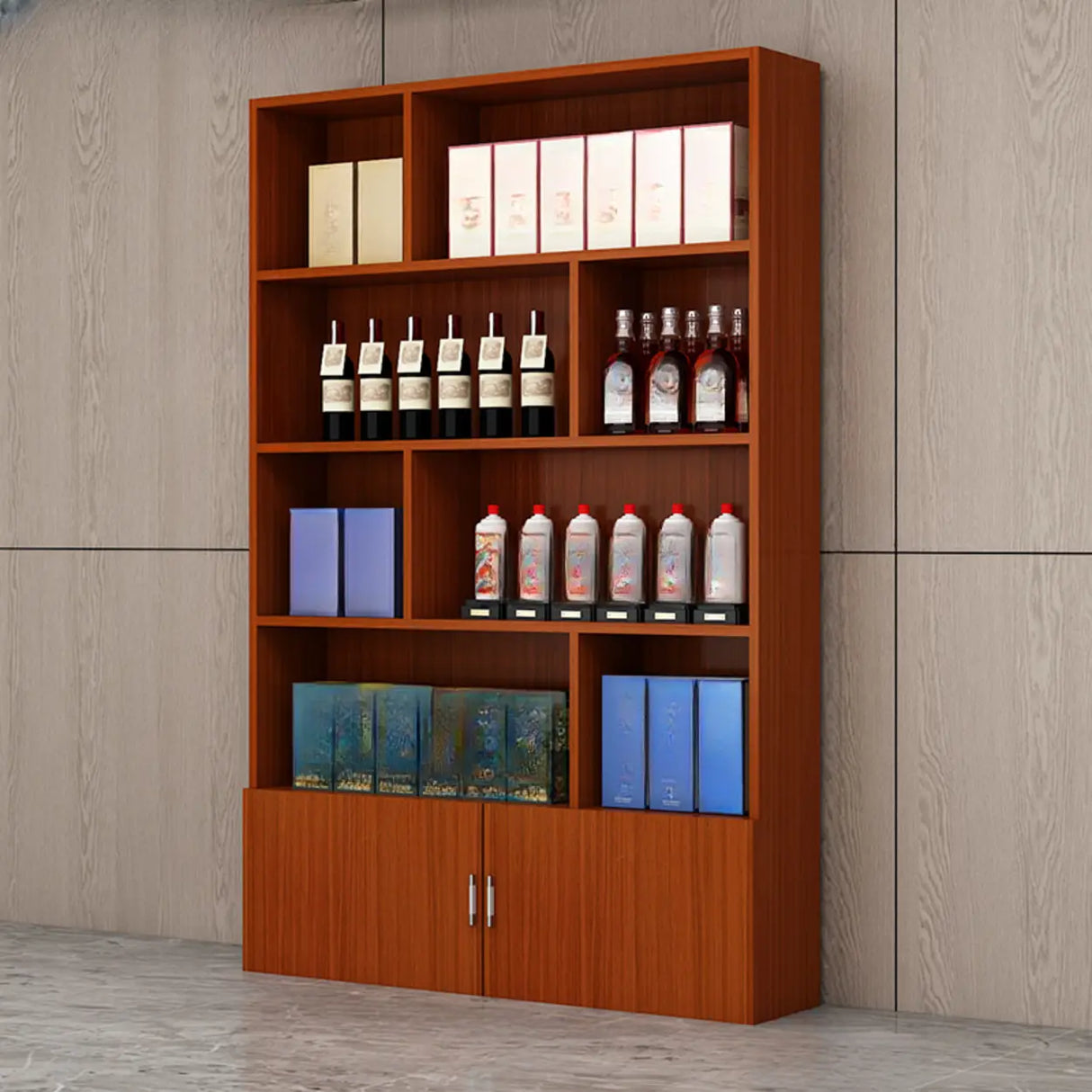 Contemporary Open Walnut Standard Storage Wine Cabinet Image - 20