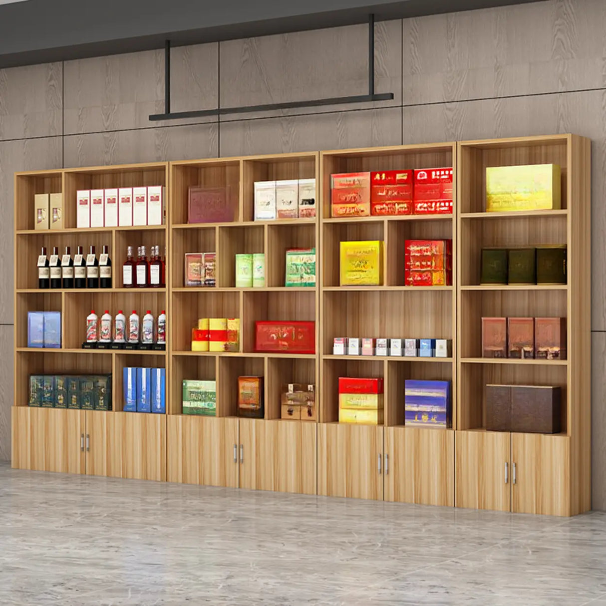 Contemporary Open Walnut Standard Storage Wine Cabinet Image - 4