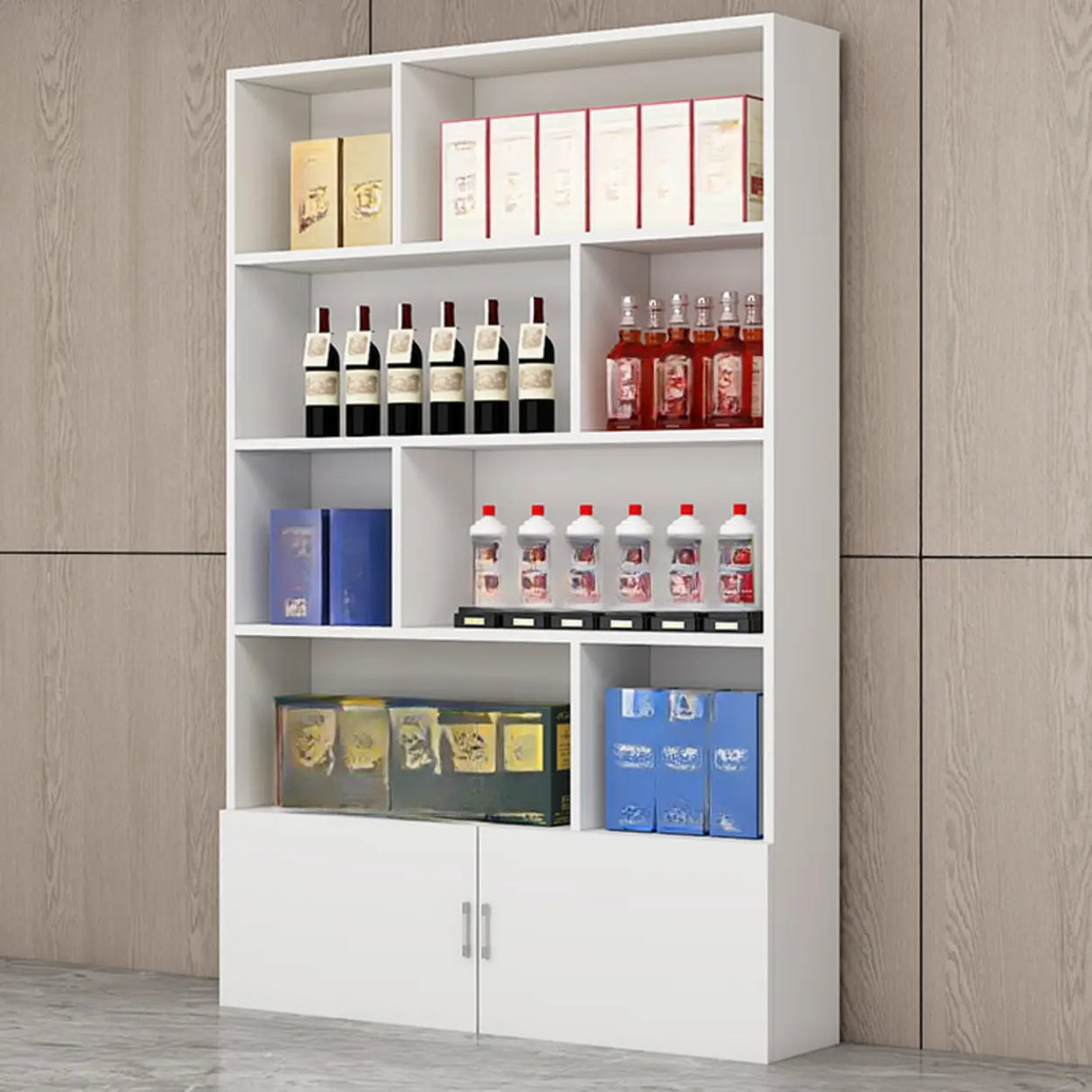 Contemporary Open Walnut Standard Storage Wine Cabinet Image - 7