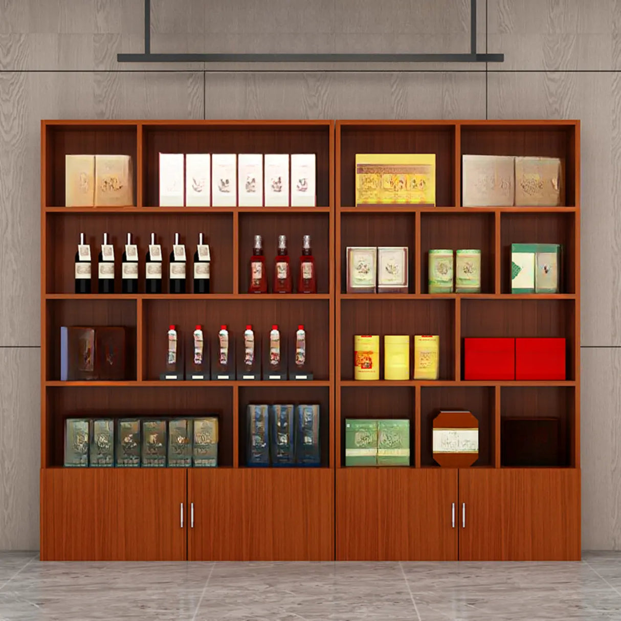 Contemporary Open Walnut Standard Storage Wine Cabinet Image - 8