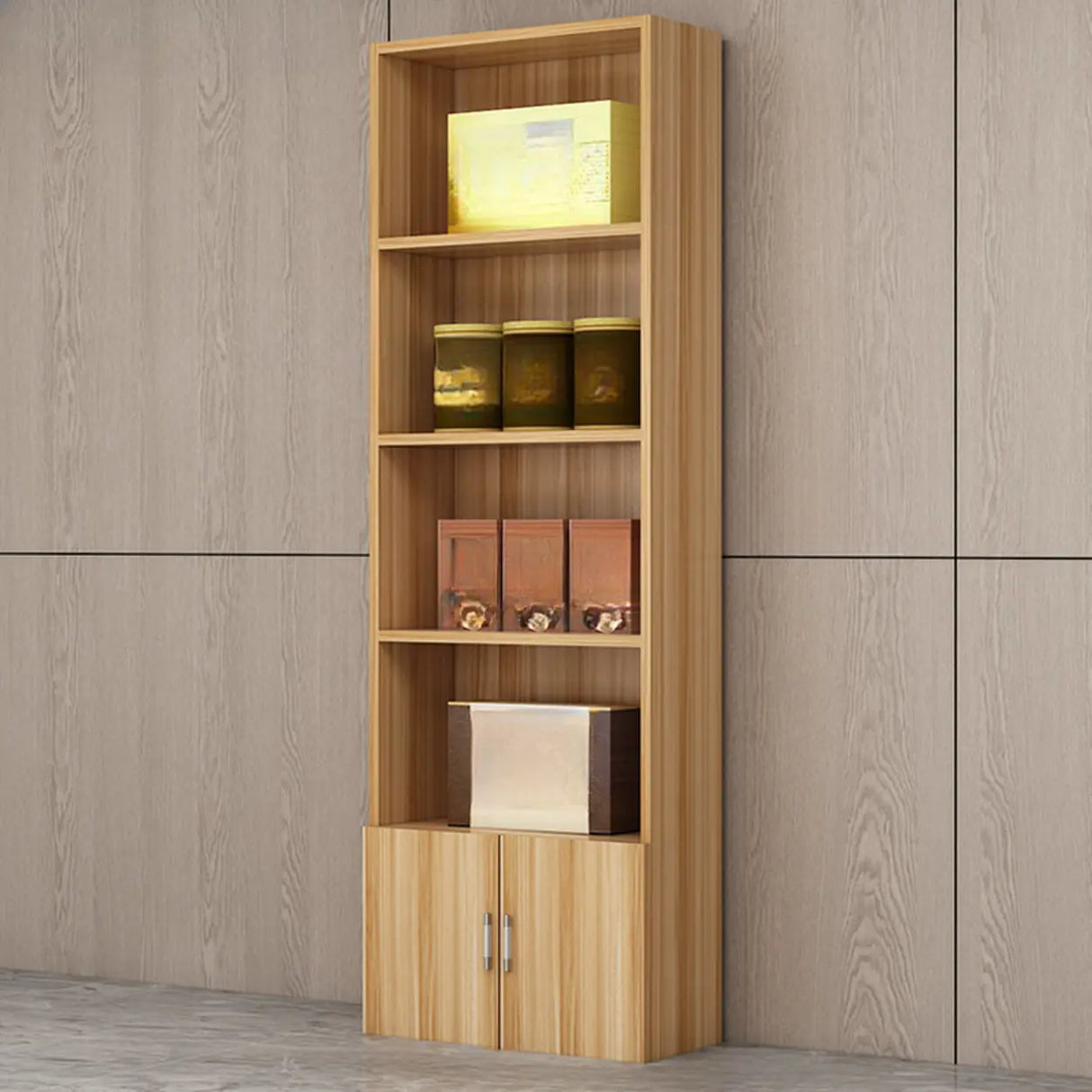 Contemporary Open Walnut Standard Storage Wine Cabinet Image - 9